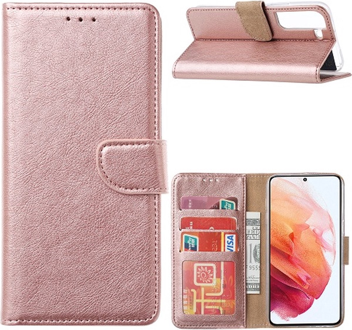 Samsung S22 Plus Hoesje Met Pasjeshouder Bookcase Rose Goud
