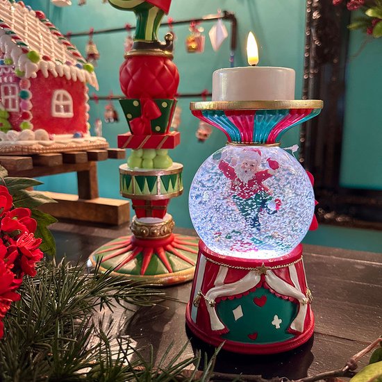 Viv! Boule à Noël de Noël avec Musique et LED + chandelier - Cirque Père Noël - rouge vert - 19 cm Résine / Rouge Multi
