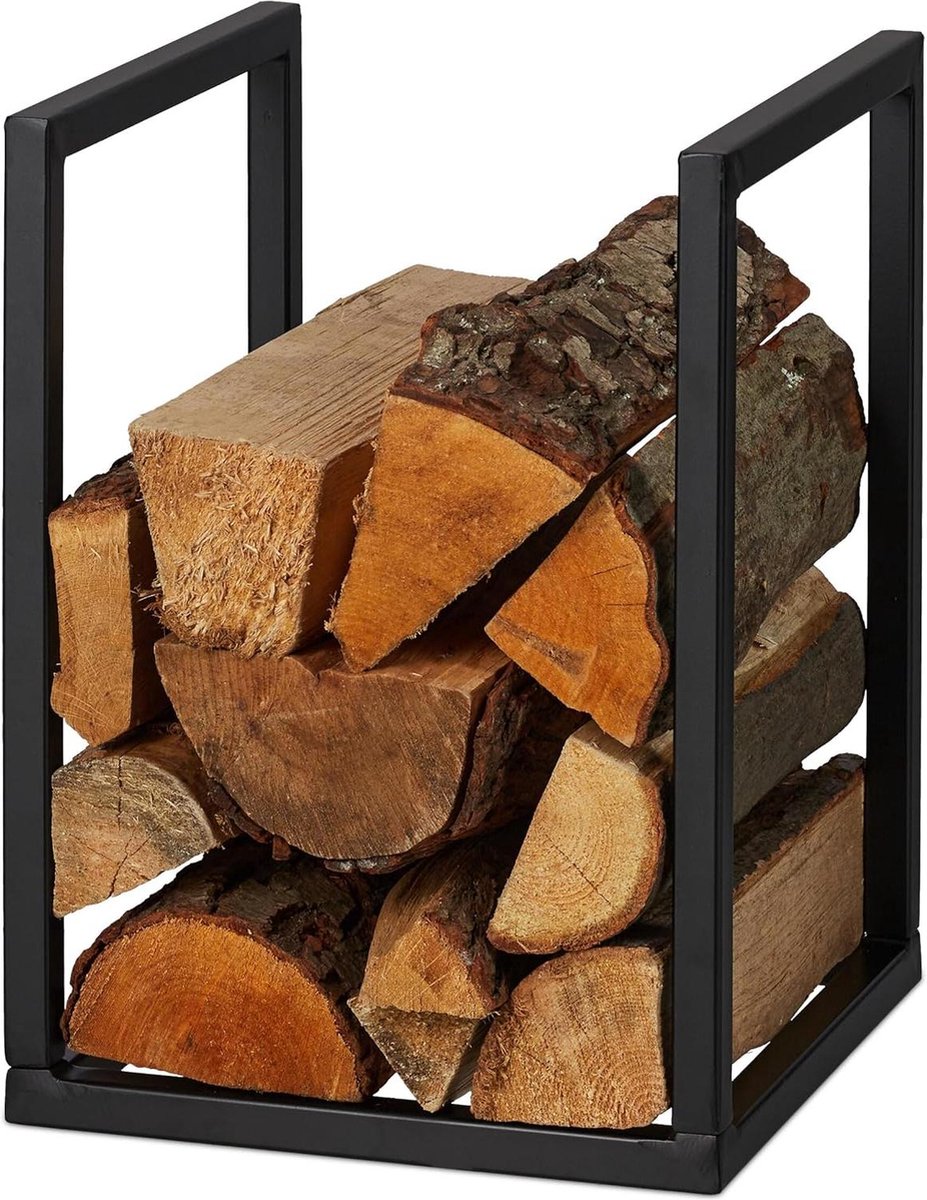 Haardhoutopslag Houtopberging brandhoutrek metaal houtopslag ca. 40 x 30 x 30 cm huis haard houtopslag binnen voor stookhout open haard zwart