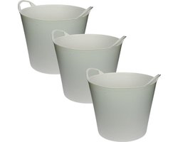 Flexibele emmer/wasmand/kuip - 3x stuks - wit - 20 liter - Opbergmanden - Wasmanden - Flexibele emmers - 35 x 30 cm