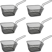 Frituurmandje klein - 6x stuks - zwart - serveermandjes voor patat en snacks - 14 x 11 x 7 cm - RVS - Frites mandje