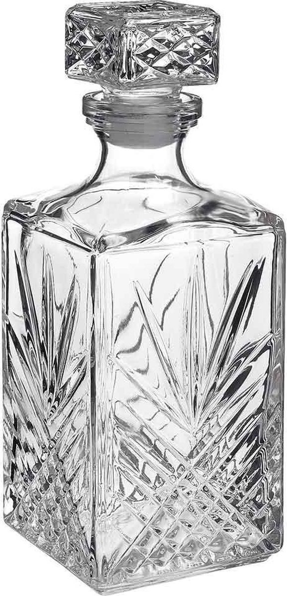 Glazen whisky/water karaf van 1 liter - Set van 2x stuks - Kristalglas look whiskey fles - Karaffen voor sterke drank — cadeau in Koken & Dineren - foto 3