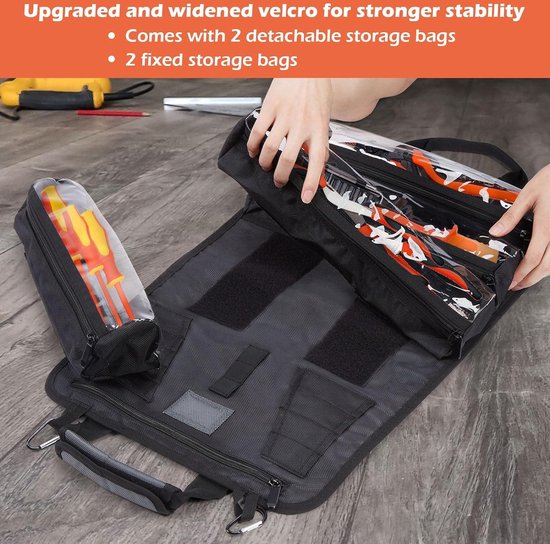 Gereedschapsrol in Gewaxte Canvas - Multifunctionele Sleutels en Gereedschapstas Met 7 Gereedschapssleuven, 1 Afneembare Tas & Canvas Touw | Grijs