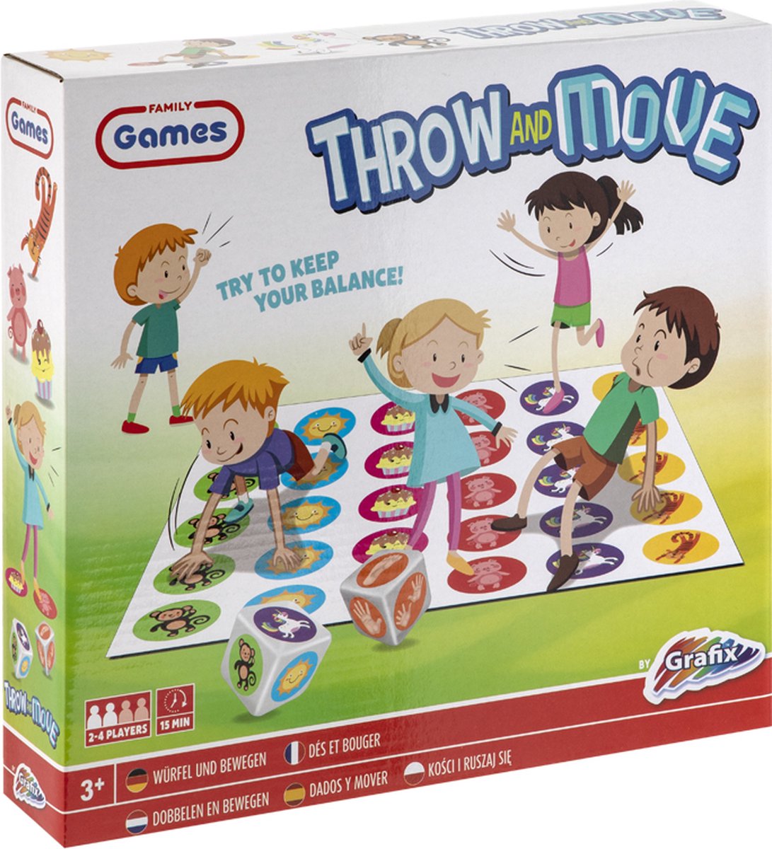 Grafix Dobbelen en Bewegen - Gezelschapsspel - Buiten spelen - Buitenspeelgoed - Spellen voor kinderen - Speelmat 125CM x 155CM