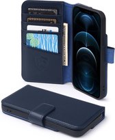 Étui Apple iPhone 12 / iPhone 12 Pro , bibliothèque portefeuille de luxe MobyDefend en cuir véritable, Blauw - Étui pour téléphone compatible avec Apple iPhone 12 et iPhone 12 Pro