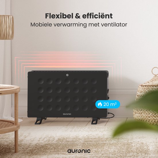 Auronic Convectorkachel - 2000W - Ingebouwde Ventilator - Elektrische Kachel - Heater - Zwart