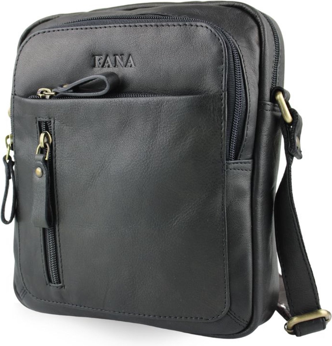 Fana Bags Leren Schoudertas Zwart - Crossbodytas Leer - Mannen Tasje - Heren Tas