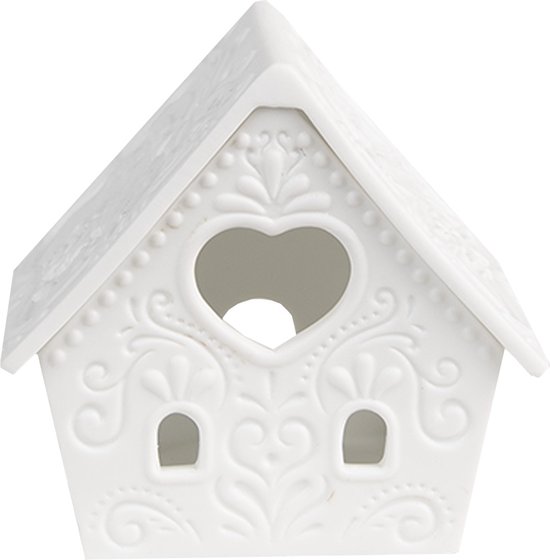 Clayre & Eef Waxinelichthouder Huis 9x7x8 cm Wit Porselein