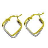 Boucles d'oreilles Or Bicolore 20 mm Carré 3 mm 18 carats