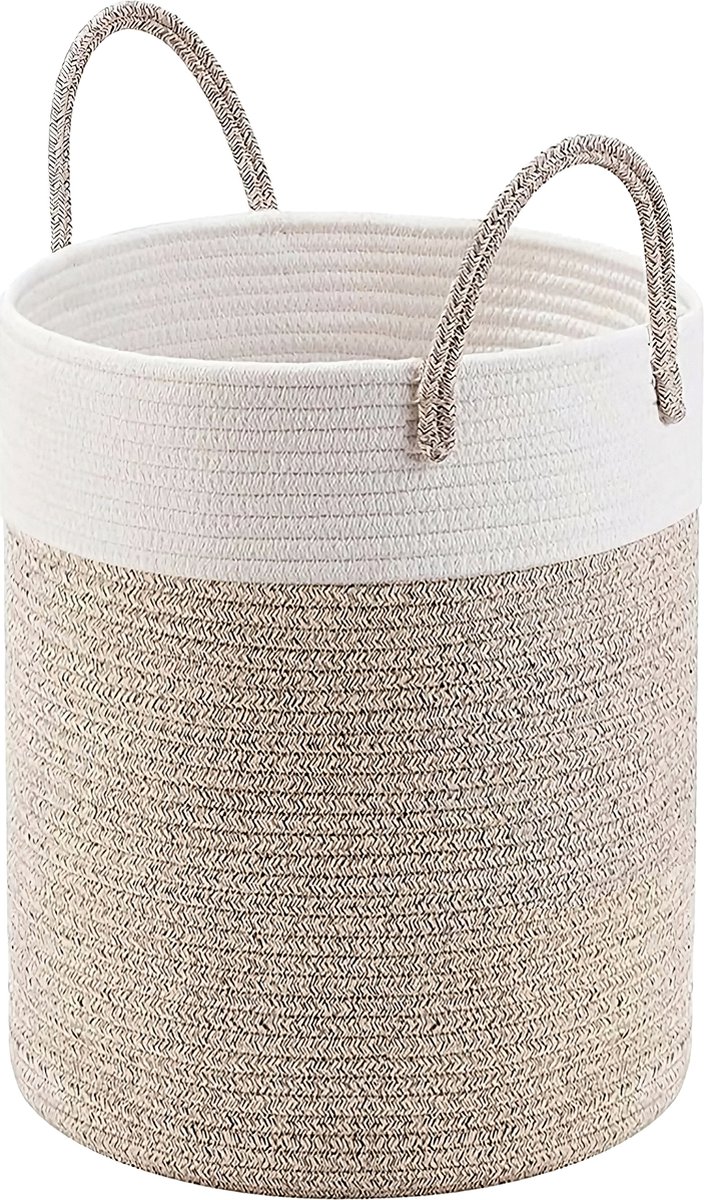 Somstyle Katoenen Wasmand - 52 Liter - Opvouwbare Wasbox - Opbergmand voor Was - Bruin / Wit
