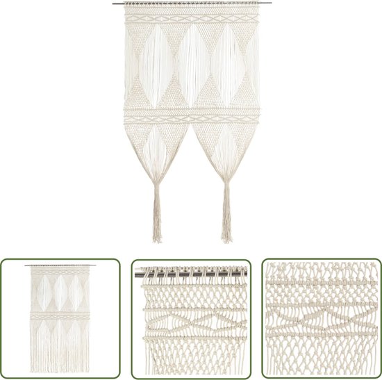 vidaXL - Gordijn - macramé - 140x240 - cm - katoen - blauw