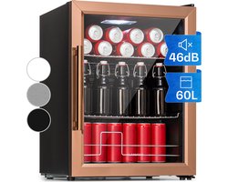 Klarstein minikoelkast met glazen deur en ledverlichting, minikoelkast voor op de kamer, kleine drankkoeler met 2 schappen, kleine koelkast 60 liter, koelkast voor binnen en buiten, stil en weerbestendig, 3-10 °C