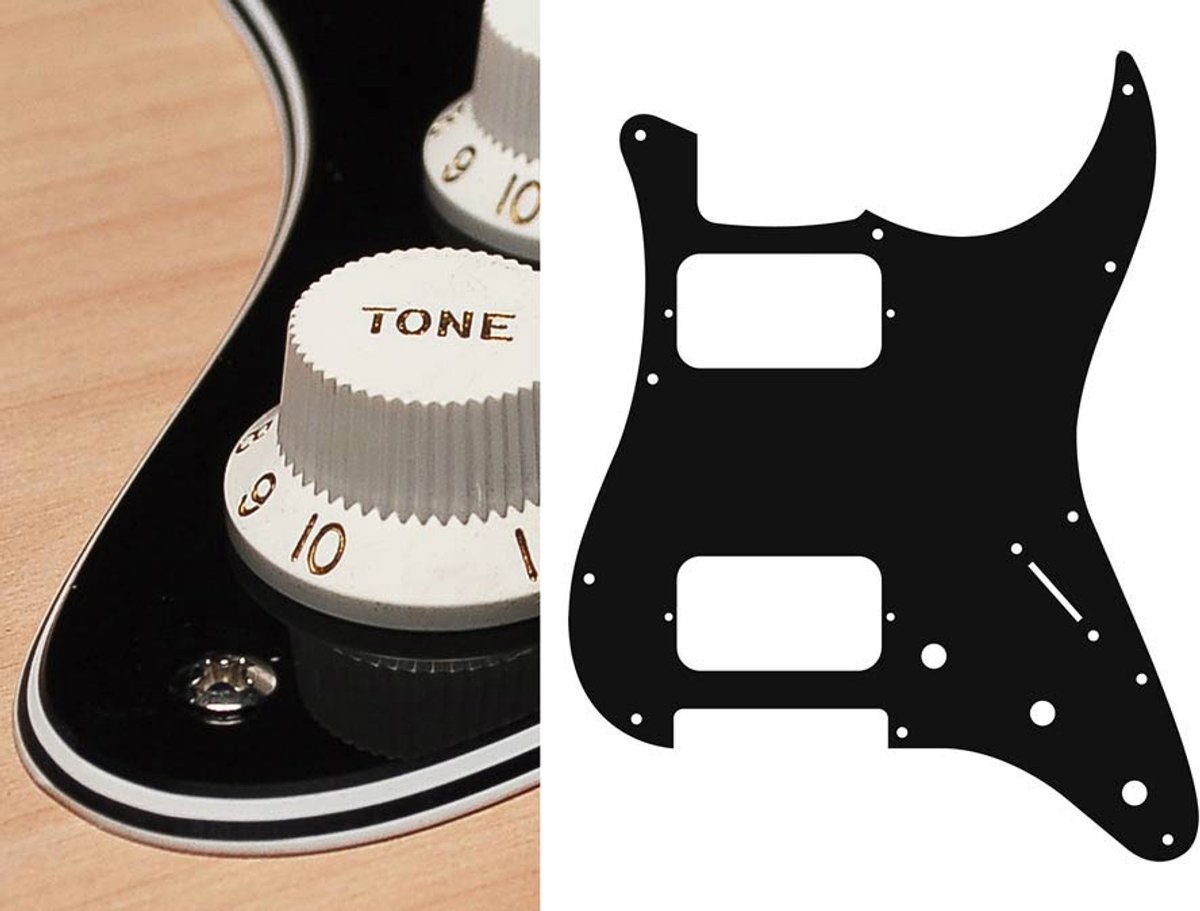 Boston ST-433-B pickguard, Stallion, HH, 3 pot holes, 3-5 switch, 4 ply, black
