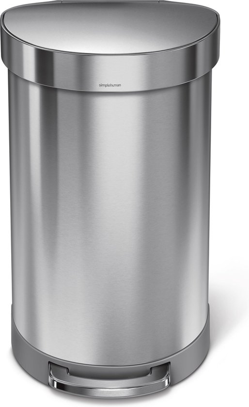 Simplehuman Semi Round Prullenbak - 45 l - Rvs - Zilverkleurig