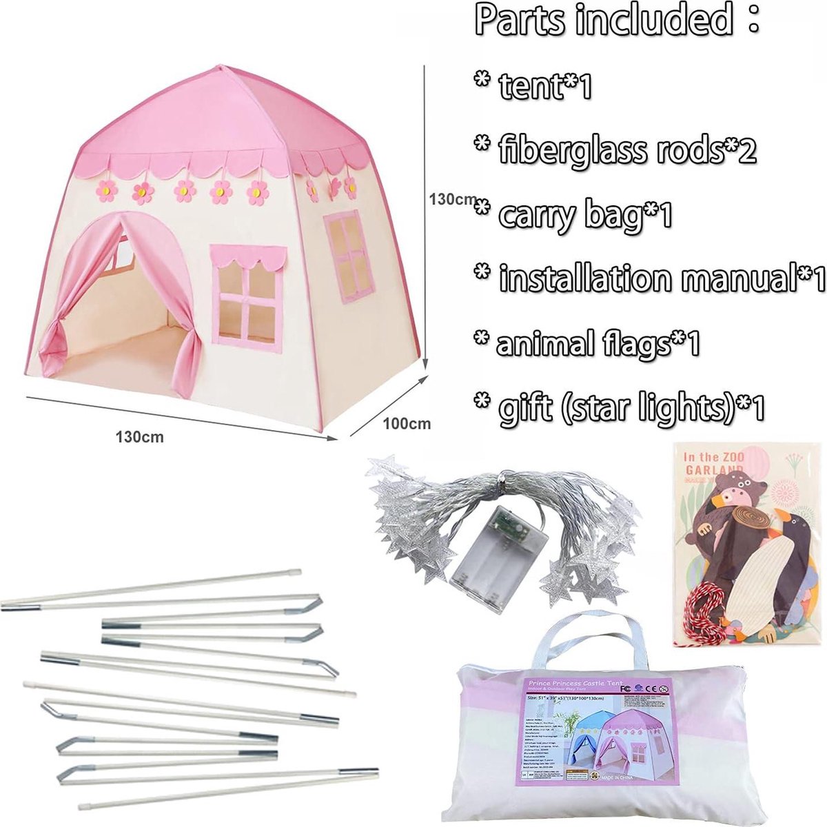 Kinder roze prinsessen kasteel speeltent 125 cm