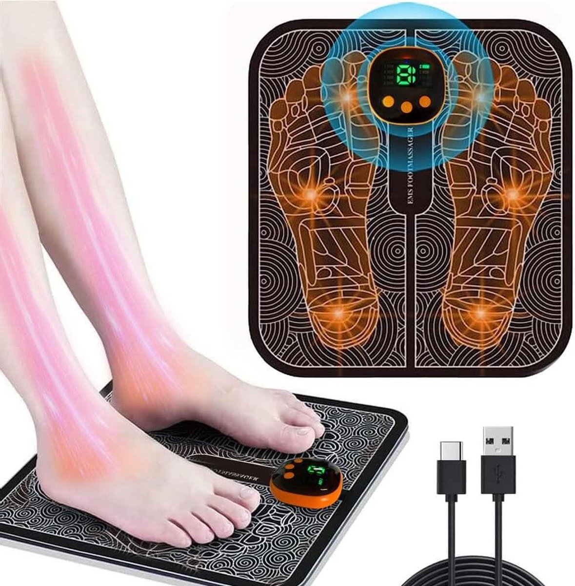 Massage Apparaat Elektrische voetmassageapparaat EMS-voetmassagemachine draagbare USB-voetmassagemat bevordert de bloedcirculatie 8 modi en 19 niveaus
