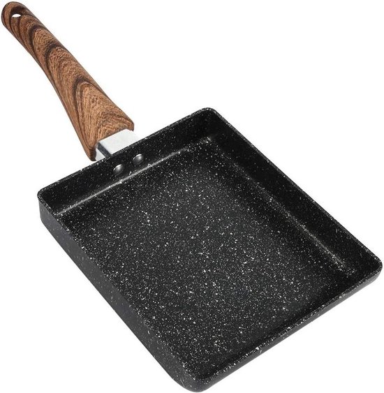 Tamagoyaki Japanse omelet pan/eierpan, mini-koekenpan, ijzeren omeletpot, Tamagoyaki, houten handvat, pan werkt op gas, halogeen, keramiek en inductiekookplaten
