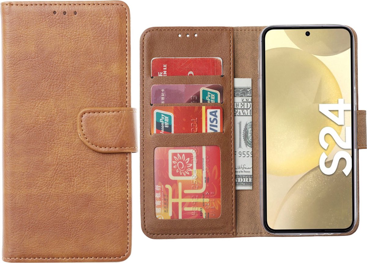 Hoesje Geschikt voor Samsung Galaxy S24 – Arara bookcase met pasjeshouder - Bruin