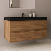 LOMAZOO Badkamermeubel - Wastafel Zwart - Wastafelmeubel - Wastafelkast Zwevend - Wastafelonderkasten - Badmeubel - Warm Eiken - 100 cm - MONACO