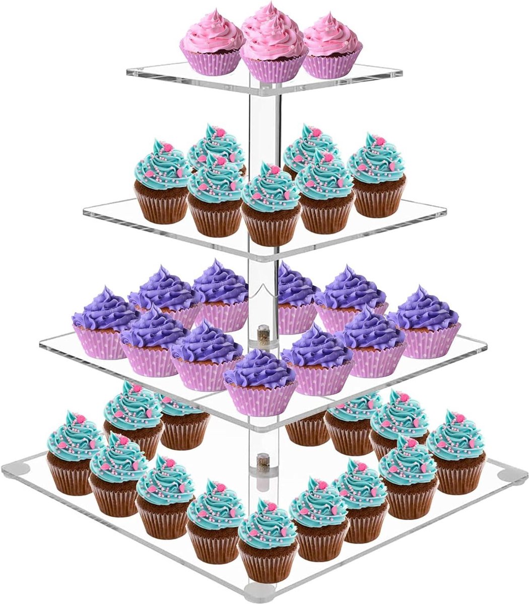 Vierkante Acryl Cake Stand 4 Tier - Cupcake Houder Toren voor Verjaardag en Bruiloft
