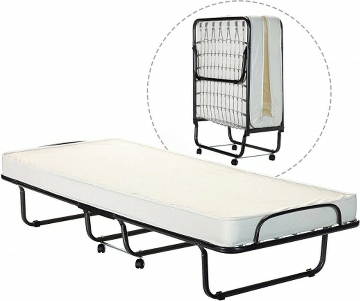 GranMaison Opklapbed - Traagschuimmatrasbed - Opklapbaar Logeerbed - Stevig Metalen Framebed - Draagbaar Opklapbed -Volwassenen Opklapbed - Kinderen Opklapbed - 1-persoons opklapbed Zwart en wit