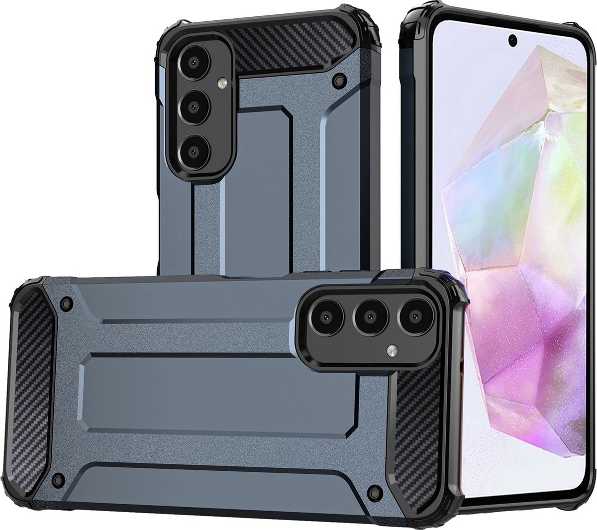 Mobigear Hoesje geschikt voor Samsung Galaxy A35 Telefoonhoesje Hardcase | Mobigear Outdoor Backcover Shockproof | Schokbestendig Galaxy A35 Telefoonhoesje | Anti Shock Proof - Marineblauw