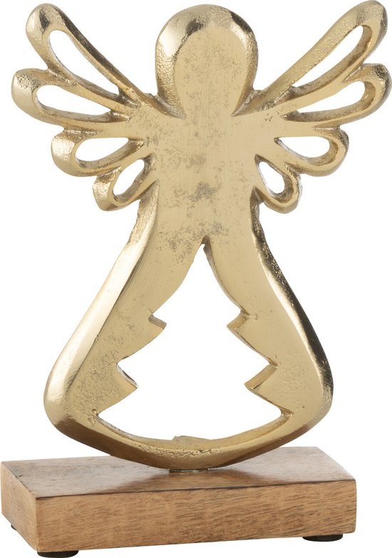 J-Line figuur engel op voet aluminium/hout goud small | bol