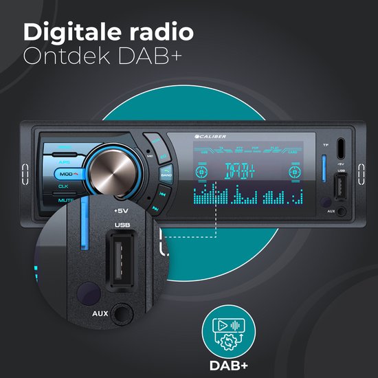 Caliber DAB Autoradio - Autoradio met Bluetooth - 1 din Autoradio - Handsfree bellen - USB Oplaadpoort - Multi Color Display - 4 x 75 Watt