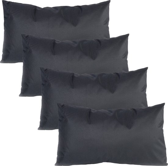 Anna's collection Coussins décoratifs d'extérieur ou de jardin - 4x - noir - 30 x 50 cm - intérieur/extérieur - coussins de siège pour ensemble de jardin