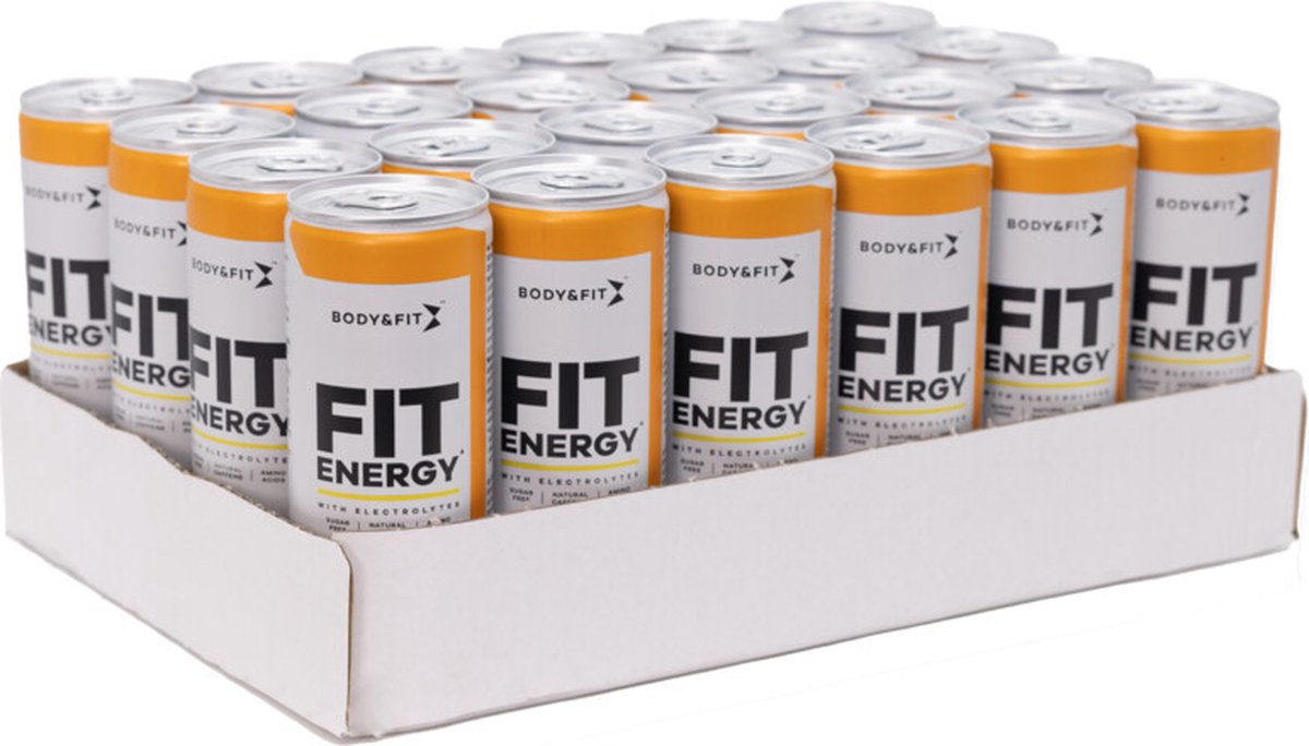 Goedkoopste Body & Fit FIT Energy Drink - Orange - 24 Blikken - Hypotone Sportdrank met Elektrolyten en BCAA - 6000 ml