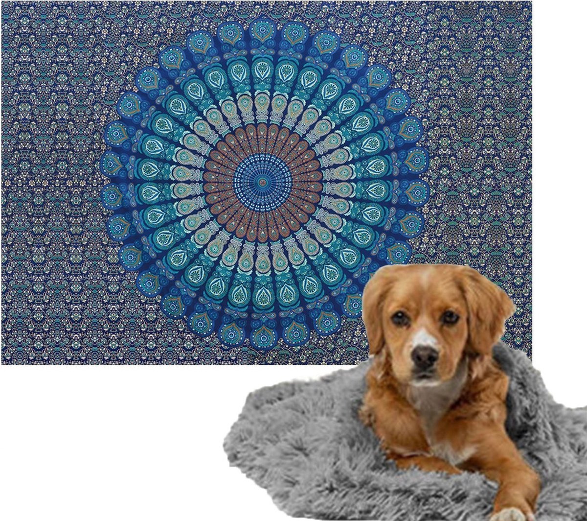Bol.com Ulticool – Zachte Fleece Deken - 100x150 cm – Mandala Blauw - Dubbelzijdige Plaid voor Huisdier - Versiering voor huiska... aanbieding