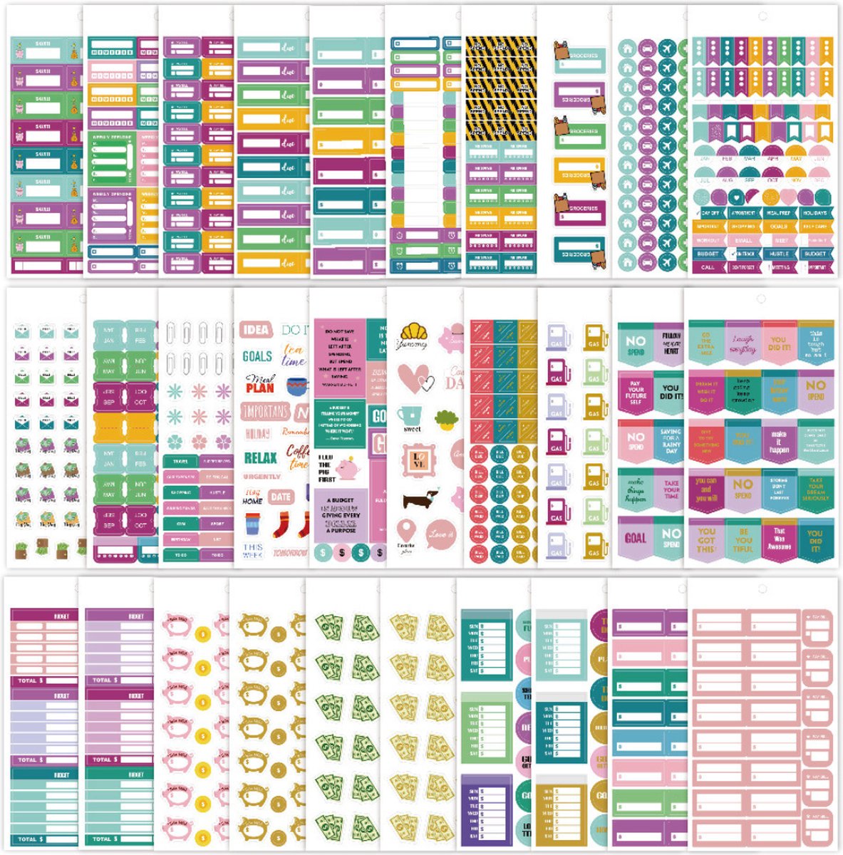 Budget Planner Stickertjes - 1060 Stickers voor Journal, Agenda, Kasboek, Budgetplanner - Stickerboekje 30 Vel - Sparen/Financiën — afbeelding 2