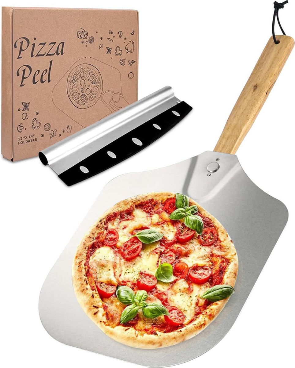 Pizzasnijder Pizzaschep Pizzaspatel Aaluminium Met Houten Handvat Zilver