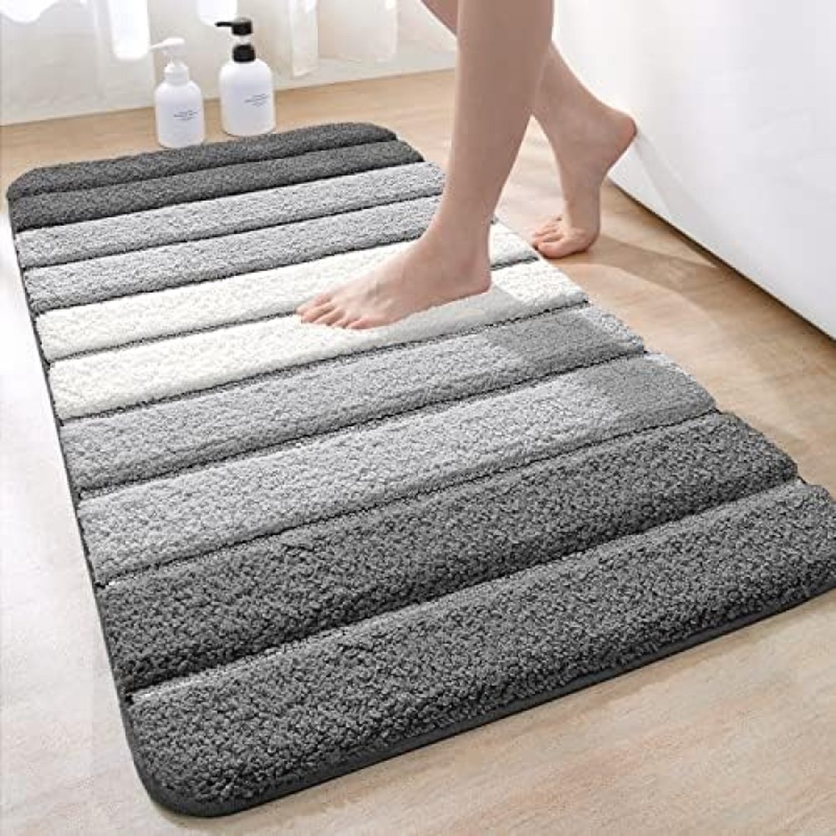 Microvezel absorberende badkamervloermat, 60 x 90 cm, antislip, zeer absorberend water, machinewasbaar, grijs