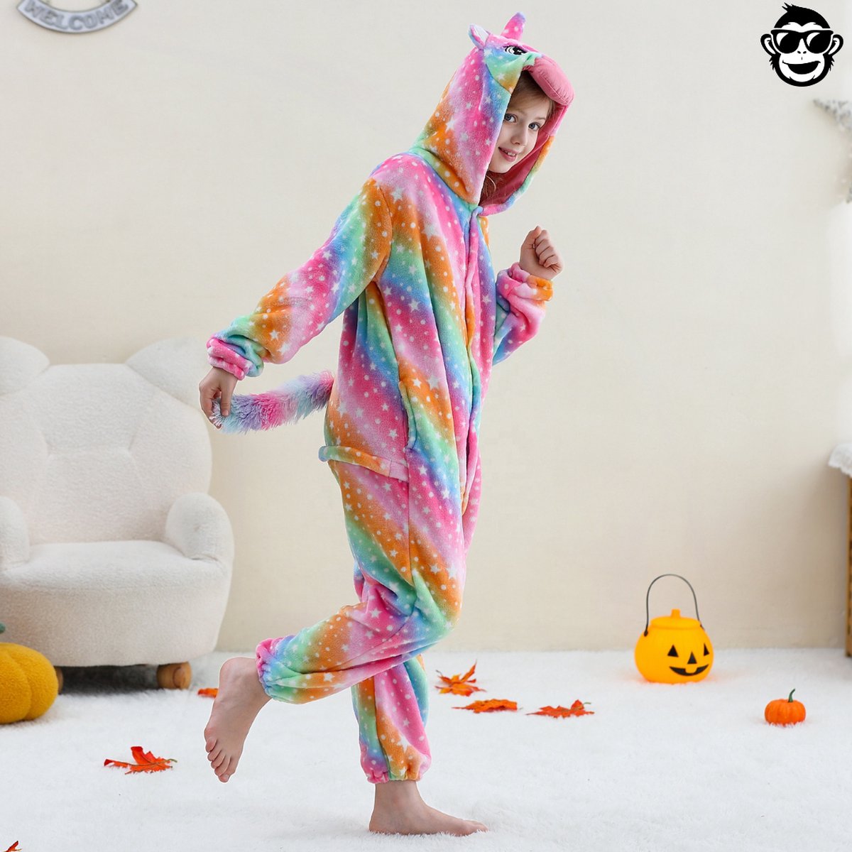 BoefieBoef Dieren Onesie Verkleedpak Kinderen 10-14 jaar – Carnaval Kostuum Pyjama - Maat 140-160 – Dierenpak voor Jongens en Meisjes – Feest, Carnaval Verkleedkleding - Kerst, Sinterklaas of Verjaardag Cadeau - Eenhoorn Regenboog — afbeelding 7