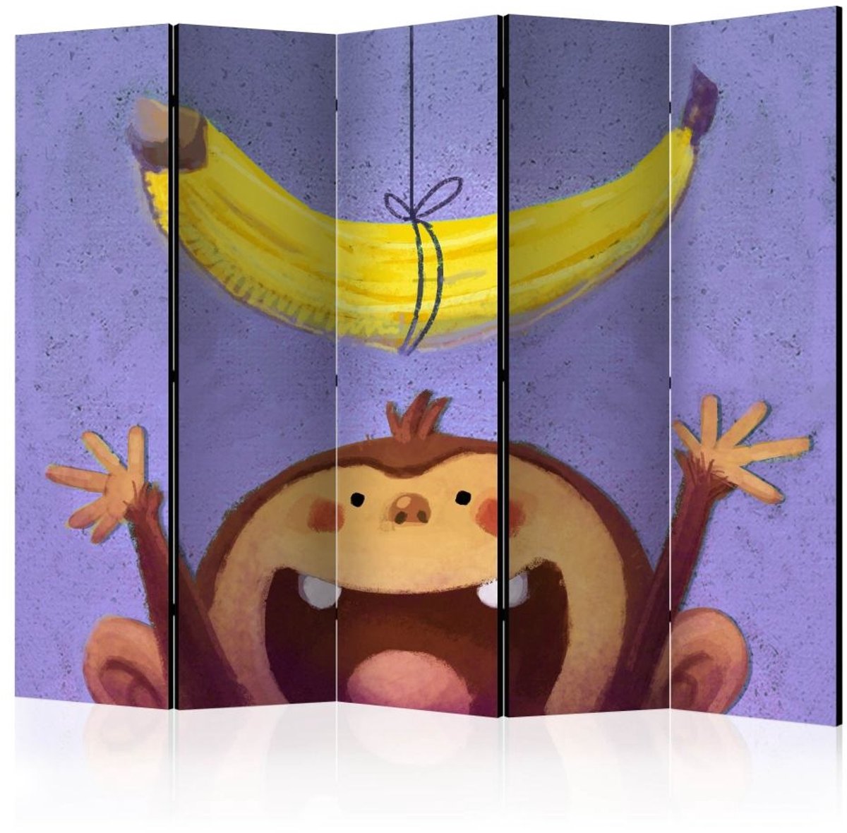 Vouwscherm / Kamerscherm - Aap met banaan, kinderkamer, gemonteerd geleverd, dubbelzijdig geprint 225x172 cm