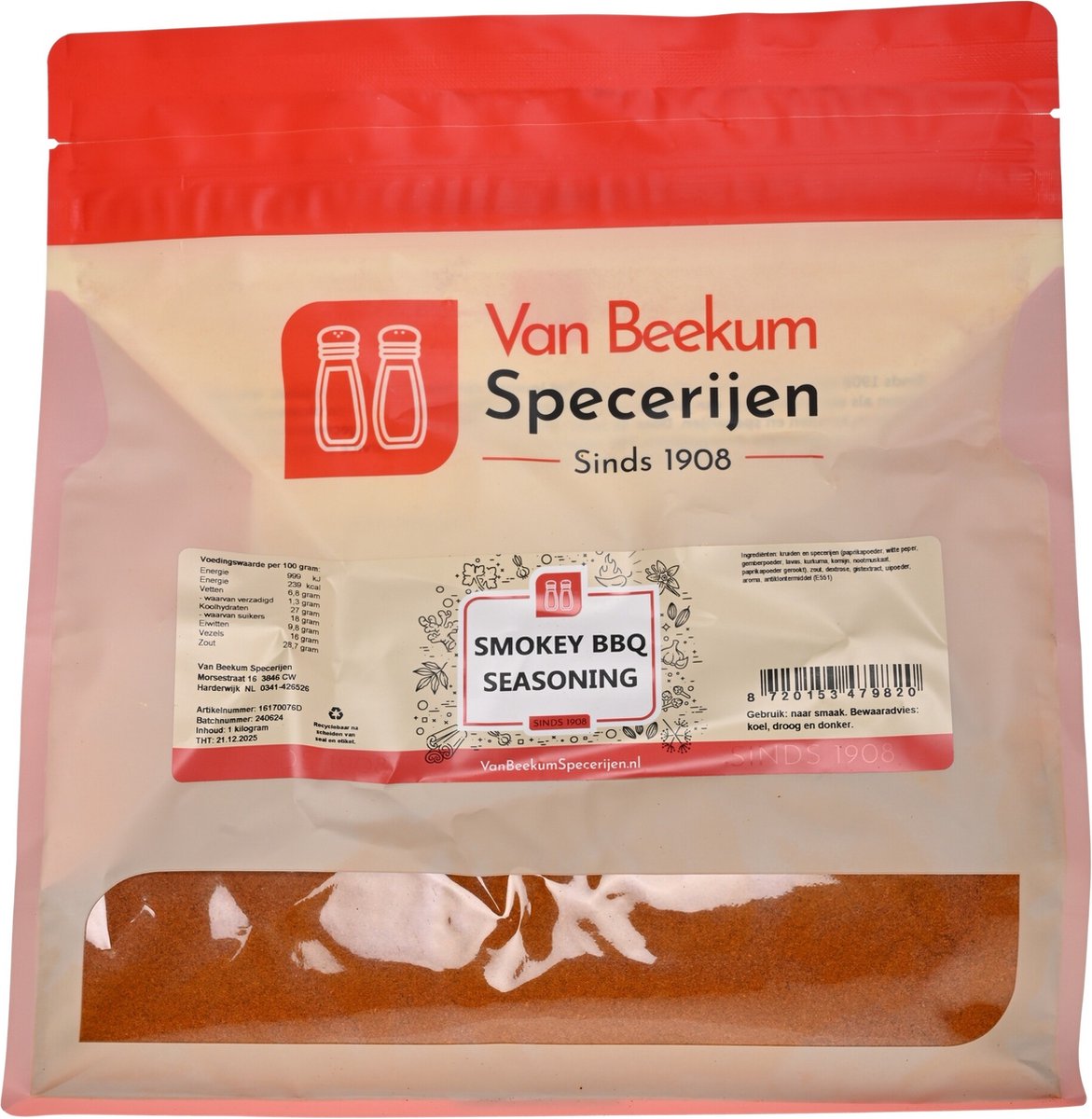 Goedkoopste Van Beekum Specerijen - Smokey BBQ Seasoning - 1 kilo (hersluitbare stazak
