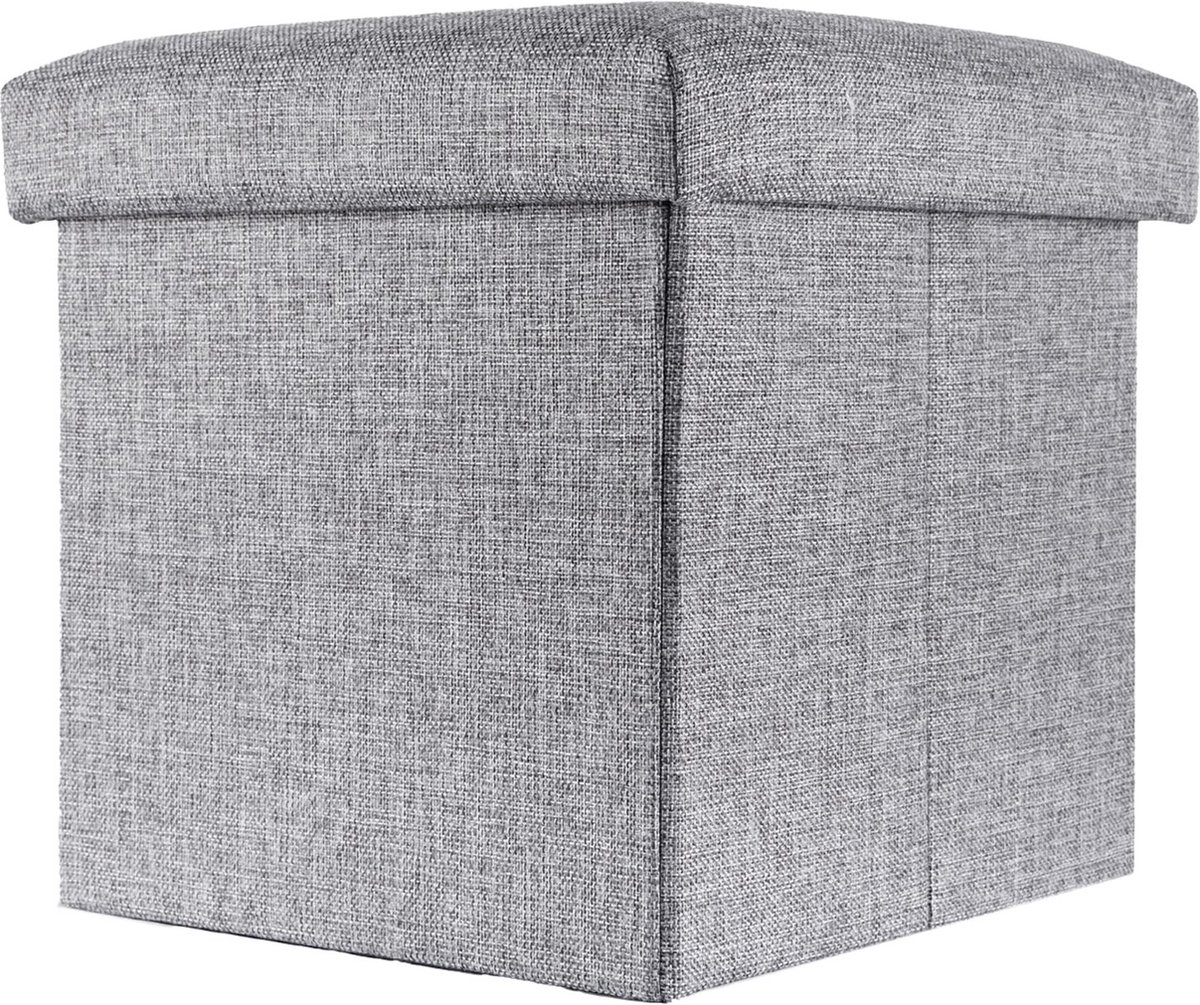 Intirilife Opvouwbaar krukje 38x38x38 cm in FELS GREY - Zitkubus met opbergruimte en deksel van stof met holtes - Zitkubus voetensteun opbergkist krukje