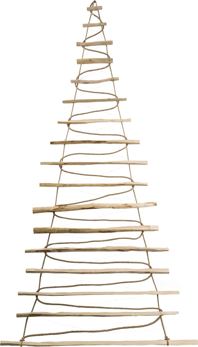 Kerstboom 130 x 60 cm van hout met planken en ster boven