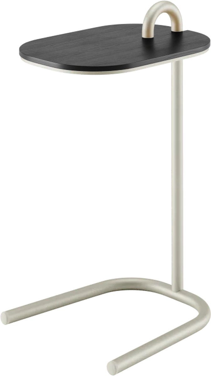 Design In Box - Bijzettafel Bank - Sidetable - Banktafel - Wit Metalen Frame - Eiken Zwart Gebeitst Blad - 35x30x63 cm