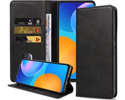 Smartphonica Telefoonhoesje geschikt voor Huawei P Smart (2021) kunstleren Hoesje met Magnetische sluiting en Pasjeshouders Book Case met Klepje - Zwart geschikt voor Huawei P Smart (2021)