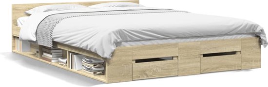 vidaXL - Bedframe - met - lades - bewerkt - hout - sonoma - eikenkleurig - 120x200 - cm