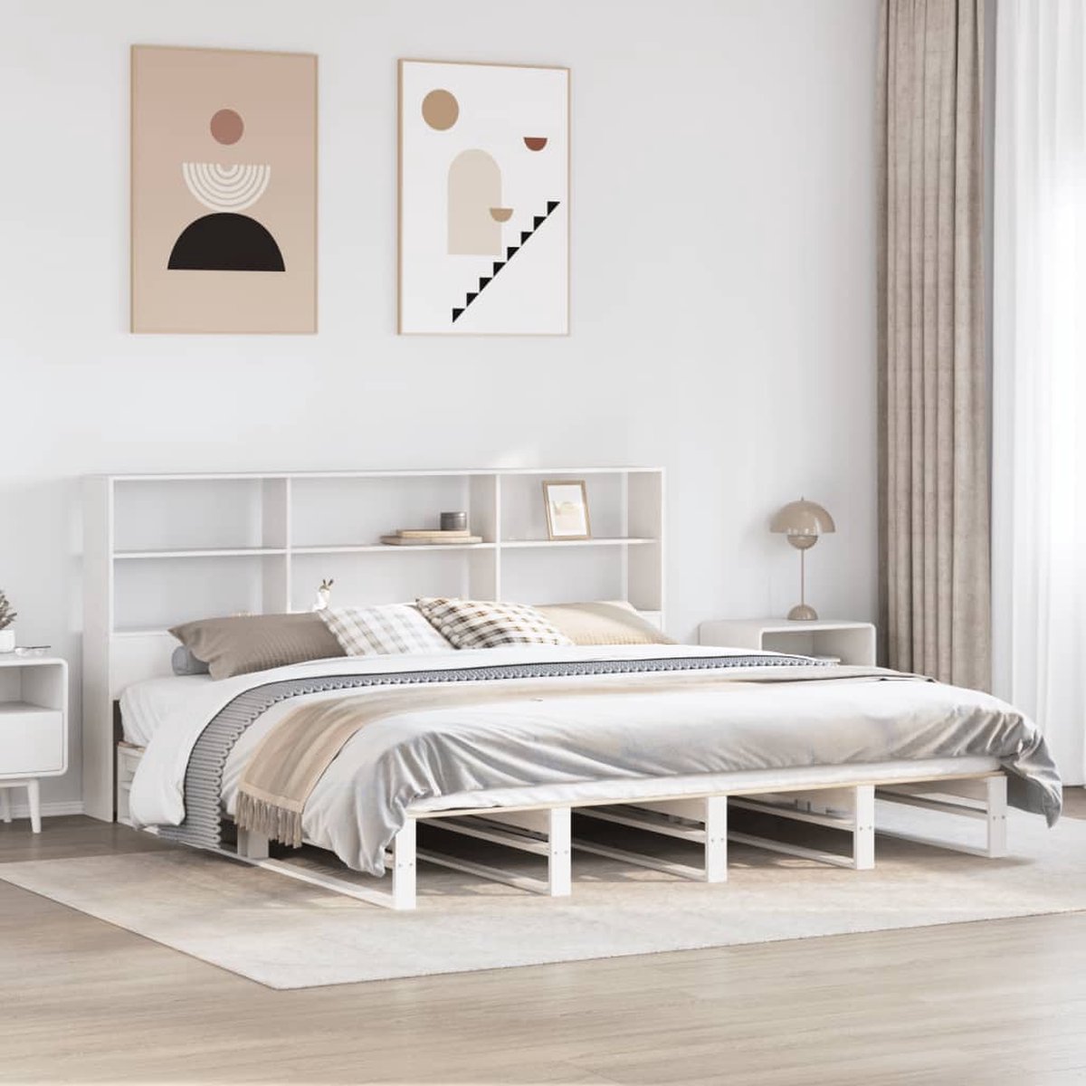 vidaXL Bed - met - boekenkast - zonder - matras - massief - hout - wit - 180x200 - cm