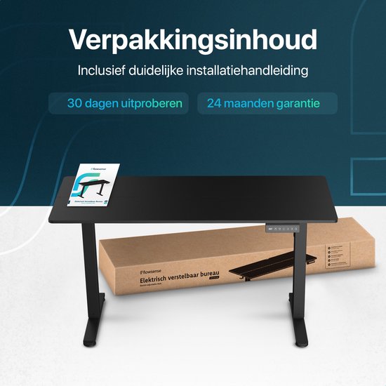 Flowsense Zit Sta Bureau - Verstelbaar Elektrisch Game Bureau - Incl. Headsethouder en Kabelbeheer - 140 x 60 cm - Zwart