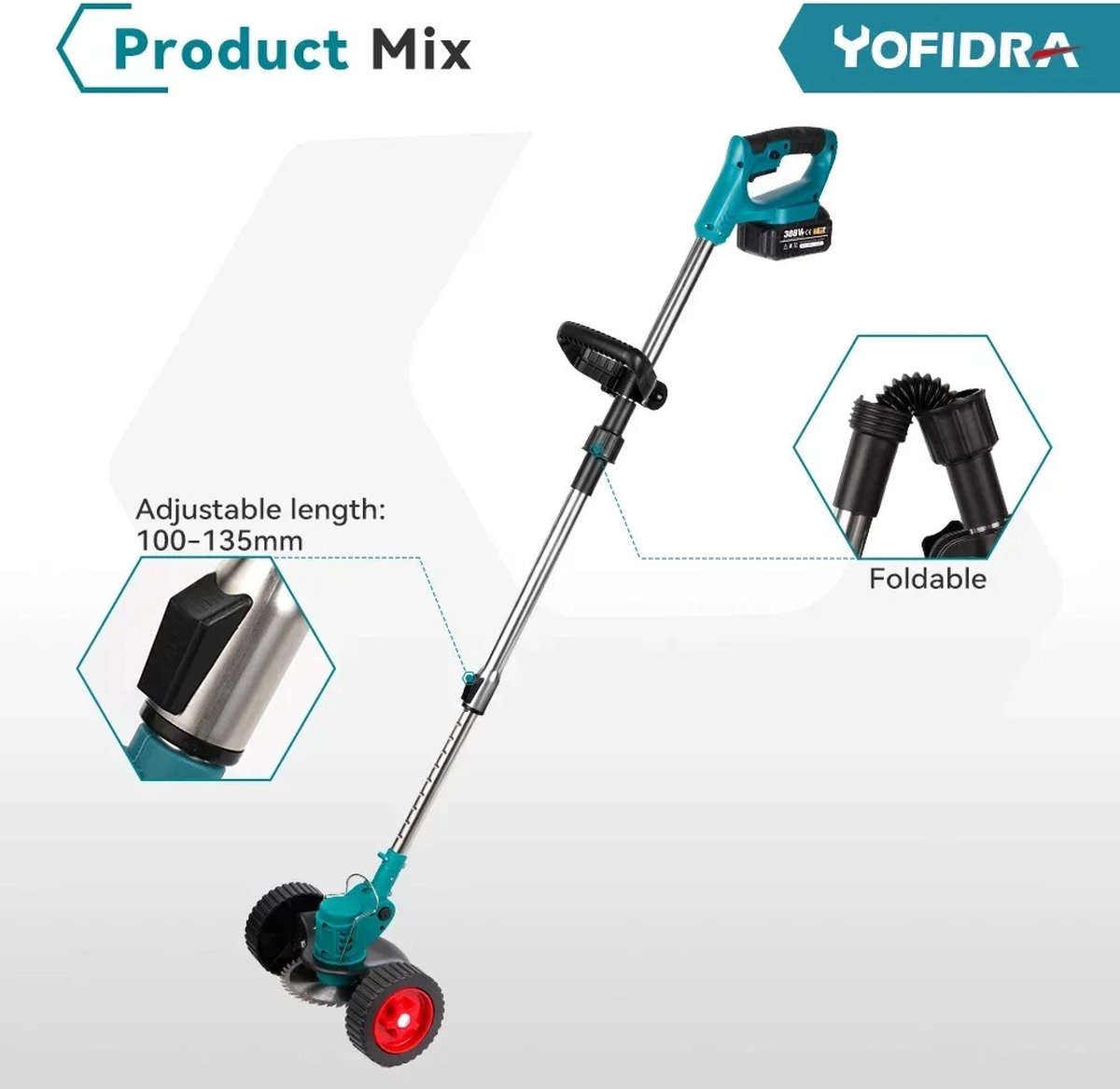 Yofidra Grastrimmer - Accu Grasmaaier - Grasmaaier Elektrisch - Bosmaaier - Handmaaier - 2 Accu's - Elektrische grasmaaier met benodigde accessoires thumbnail 3