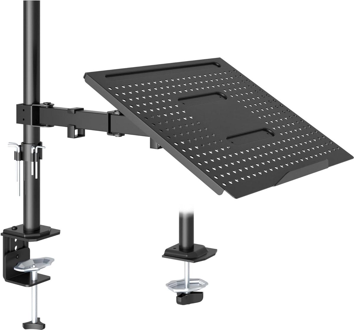 Geventileerde laptoplade monitorarm volledig verstelbaar voor 13-32 inch LCD LED-schermen - notebooks tot 16 inch - kantelen zwenken roteren.