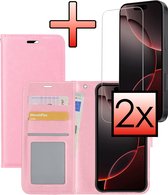 Étui adapté pour iPhone 16 Pro Max Case Book Case Cover Flip Cover Wallet Bookcase avec 2x protecteur d'écran - Rose clair