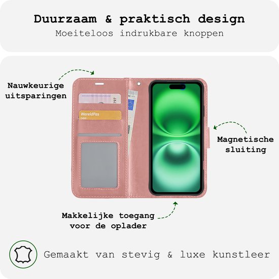 Étui adapté pour iPhone 16, étui de Bookcase, étui à rabat, étui de livre - Étui adapté pour iPhone 16, étui de livre - Or rose