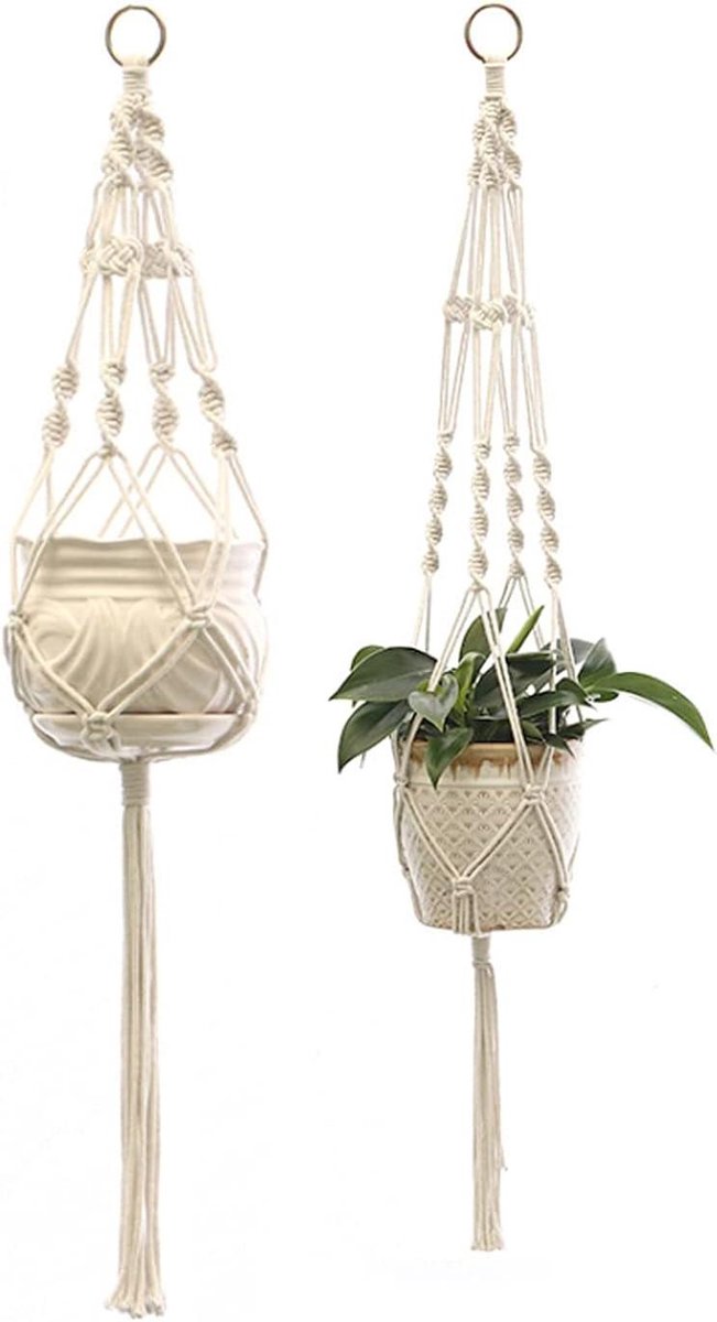 Plantenhanger Planthanger Set van 2 plantenhangers bloempot houders katoenen touw binnen buiten decoratie