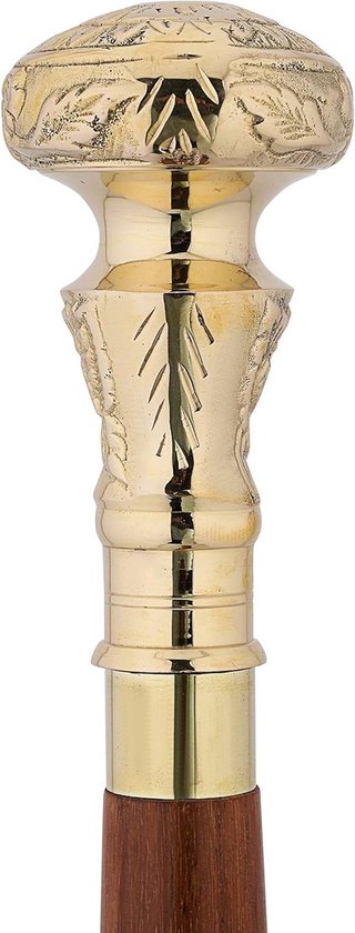 Canne De Marche Artisanale En Bois Et Laiton Massif - Poignée Laiton 11cm - Reproduction Neuve